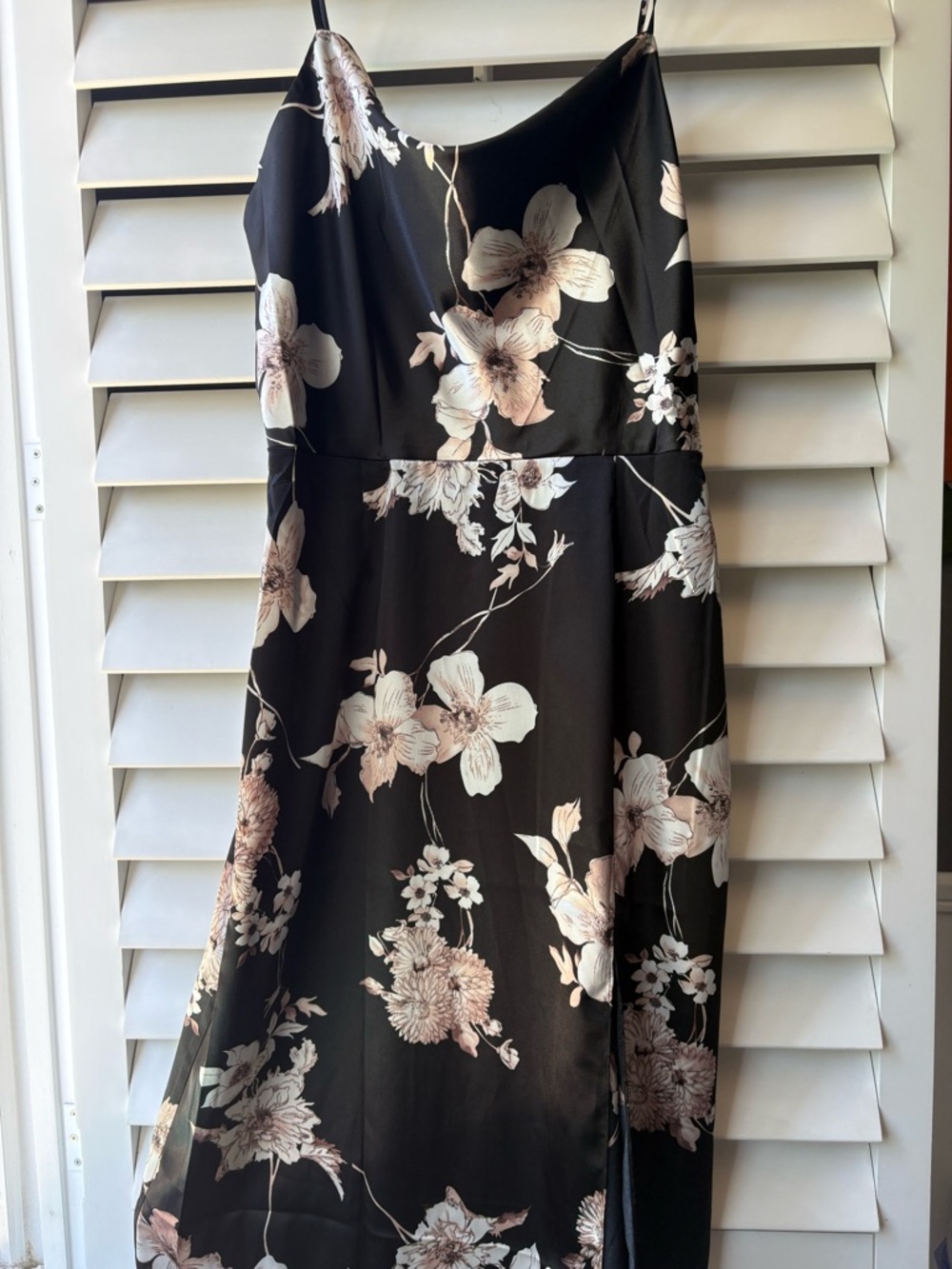 Black Floral Slip Dress with Soft Pink Blooms